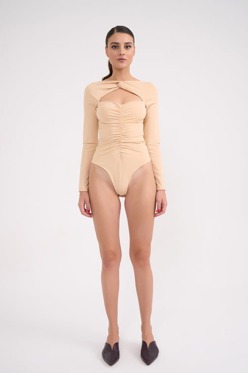 Neck And Chest Detailed Snap Crotch Body With Long Sleeves
